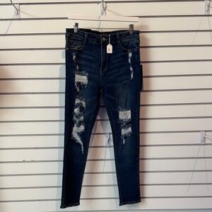Dark Blue Distressed Skinny Jeans